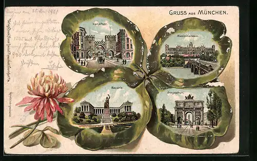 Passepartout-Lithographie München, Karlsthor, Bavaria, Maximilianeum im Kleeblatt