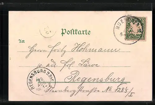 Lithographie München, Rathaus, Propyläen, Justizpalast