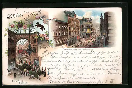 Lithographie Berlin, Friedrichstrasse mit der Passage