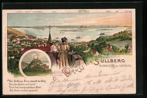 Lithographie Blankenese b. Hamburg, Aussicht vom Süllberg