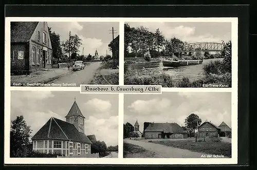 AK Basedow b. Lauenburg a. Elbe, Ortsansichten mit Gast- und Geschäftshaus