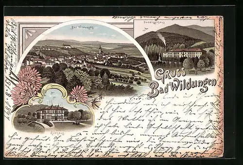 Lithographie Bad Wildungen, Totalansicht mit Kurhaus