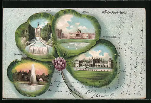 Passepartout-Lithographie Wilhelmshöhe b. Kassel, Herkules, Schloss, Fontaine, Orangerieschloss