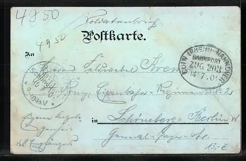 Lithographie Minden i. W., Marktplatz, Schwanenteich und Marienkirche