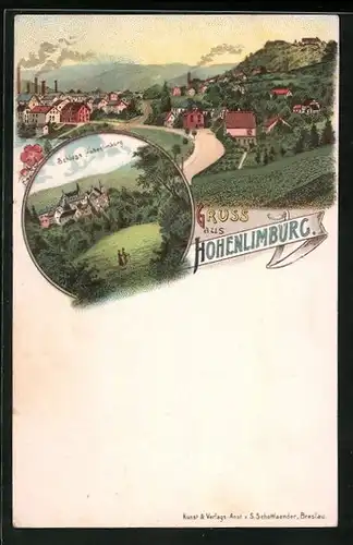 Lithographie Hohenlimburg a. Lenne, Totalansicht, Schloss Hohenlimburg