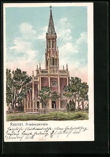 Lithographie Rheydt, Blick zur Friedenskirche