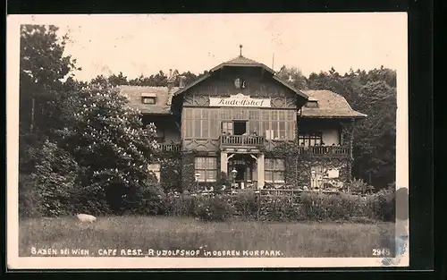 AK Baden bei Wien, Café-Restaurant Rudolfshof im Oberen Kurpark