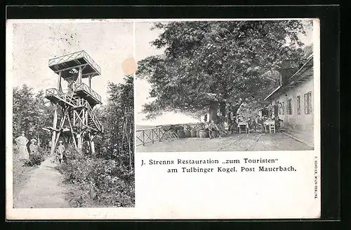AK Mauerbach /Tulbinger Kogel, J. Strenns Restauration zum Touristen, Aussichtsturm