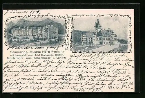 AK Semmering, Austria Hotel Panhans und Hotel Erzherzog Johann