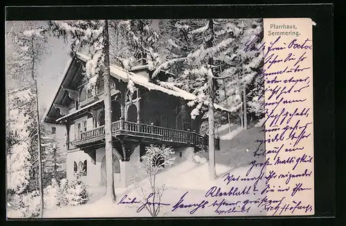 AK Semmering, Pfarrhaus in Winterlandschaft