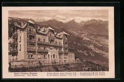 AK Semmering, Hotel-Pension Wallner mit Alpenpanorama