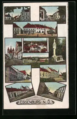AK Eggenburg, Gesamtansicht, Strassenpartie, Denkmal, Wegkreuz