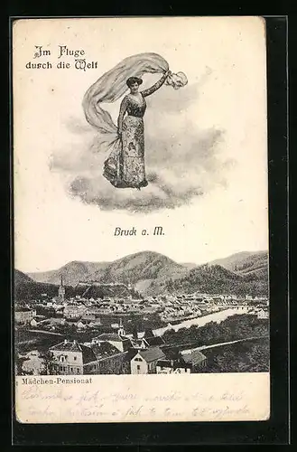 AK Bruck a. M., Ortsansicht mit Mädchen-Pensionat