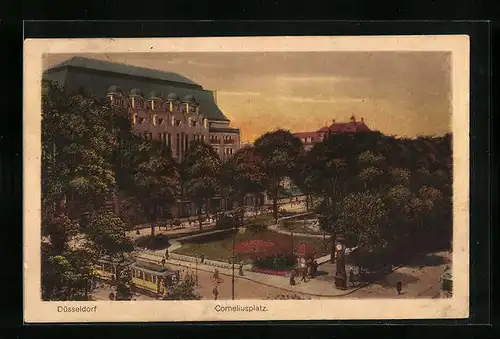 AK Düsseldorf, Corneliusplatz mit Strassenbahn aus der Vogelschau