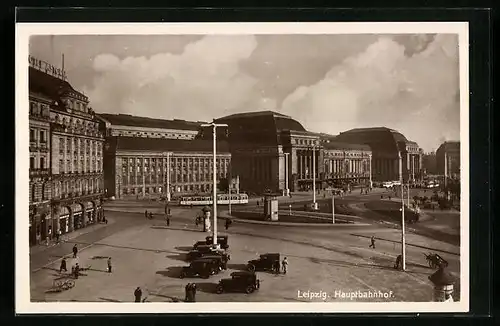 AK Leipzig, Hauptbahnhof mit Strassenbahn