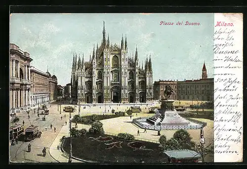 AK Milano, Piazza del Duomo, Strassenbahn