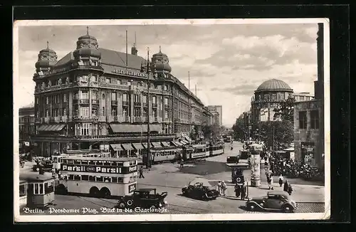 AK Berlin, Potsdamer Platz - Blick in die Saarlandstrasse mitz Strassenbahnen