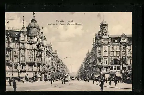 AK Frankfurt a. M., Blick in die Kaiserstrasse vom Bahnhof, Strassenbahn