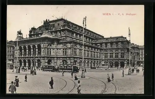 AK Wien, KK Hofoper mit Strassenbahnen