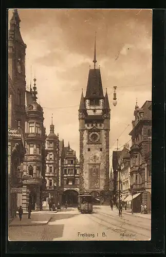 AK Freiburg i. B., Strassenbahn am Martinstor