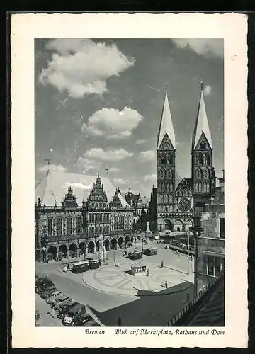 AK Bremen, Marktplatz mit Strassenbahn, Rathaus und Dom