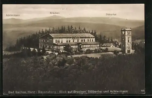 AK Bad Sachsa, Hotel auf dem Ravensberg mit Blick zum Brocken