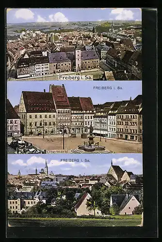 AK Freiberg i. Sa., Panorama und Obermarkt