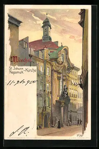 Künstler-AK Heinrich Kley: München, St. Johann Nepomuk - Kirche