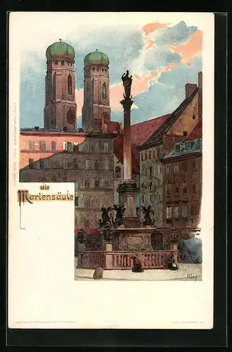 Künstler-AK Heinrich Kley: München, Die Mariensäule