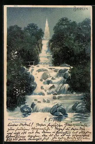 Lithographie Berlin, Wasserfall im Victoriapark