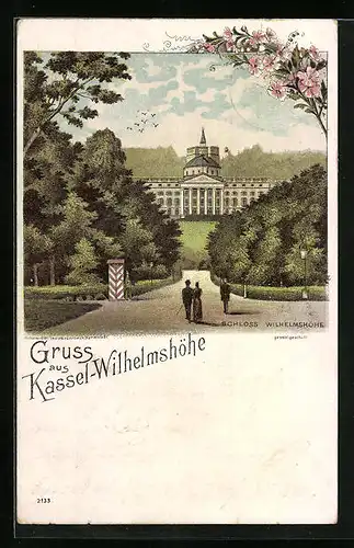 Lithographie Kassel-Wilhelmshöhe, Schloss Wilhelmshöhe