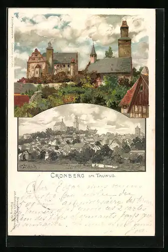 Künstler-AK Carl Münch: Cronberg, Panorama und Kirche