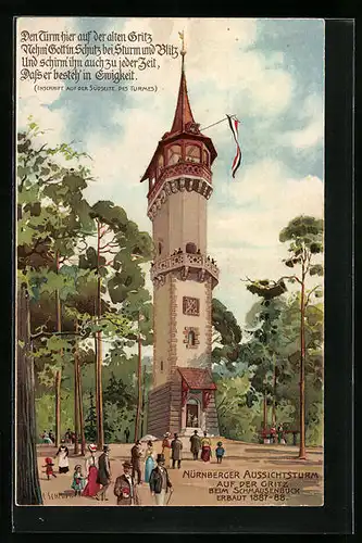 Lithographie Nürnberg, Nürnberger Aussichtsturm auf der Gritz