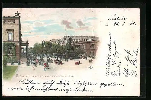 Lithographie Berlin, Denkmal Friedrich des Grossen unter den Linden