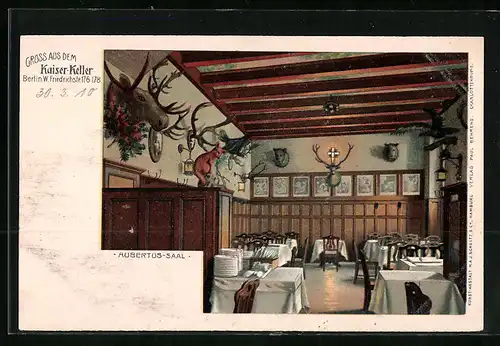 Lithographie Berlin, Restaurant Kaiserkeller mit Hubertussaal, Friedrichstrasse 176-178