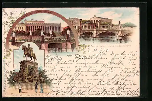 Lithographie Berlin, Museum und Schlossbrücke