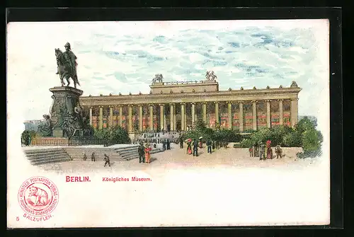 Lithographie Berlin, Königliches Museum mit Reiterstandbild