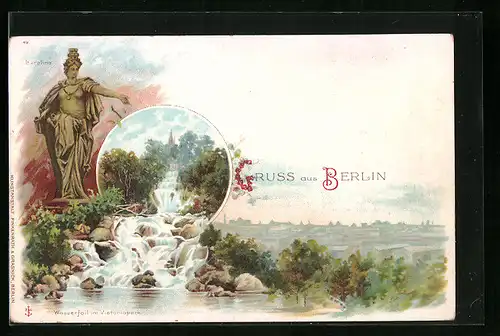 Lithographie Berlin, Wasserfall im Victoriapark