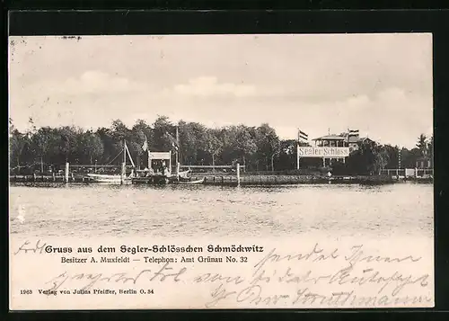 AK Berlin-Schmöckwitz, Segler-Schlösschen mit Uferpartie