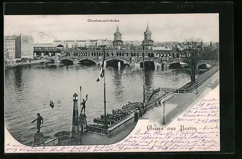 AK Berlin, Blick auf die Oberbaumbrücke