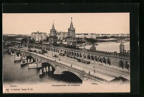 AK Berlin, Oberbaumbrücke mit Hochbahn