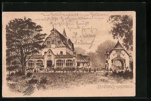 Künstler-AK Berlin-Grunewald, Gasthaus Hundekehle