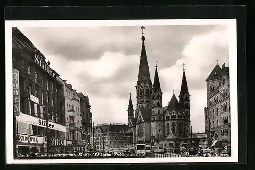 AK Berlin, Tauentzienstrasse und Kaiser-Wilhelm-Gedächtniskirche mit Geschäften