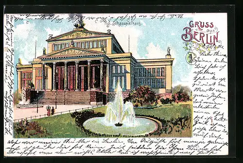 Lithographie Berlin, Blick auf Kgl. Schauspielhaus, Gendarmenmarkt