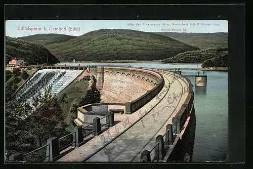 AK Gemünd i. Eifel, Urfttalsperre, Überlauf über die Kaskaden mit Sperrmauer