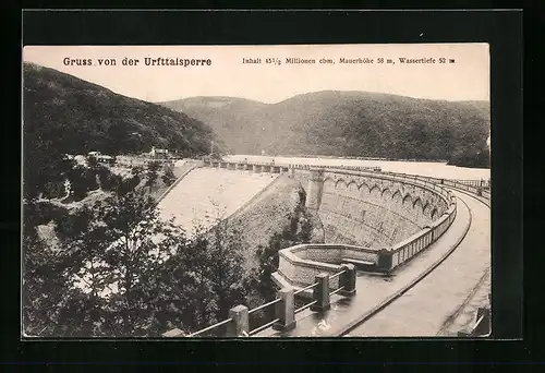 AK Gemünd i. Eifel, Urfttalsperre, Überlauf über die Kaskaden mit der Sperrmauer