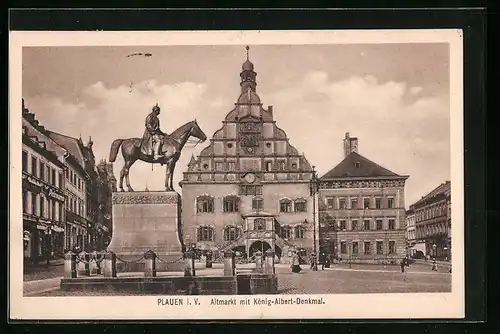 AK Plauen i. V., Altmarkt mit König-Albert-Denkmal