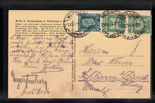 AK Weinheim i. B., Blick zur Wachenburg