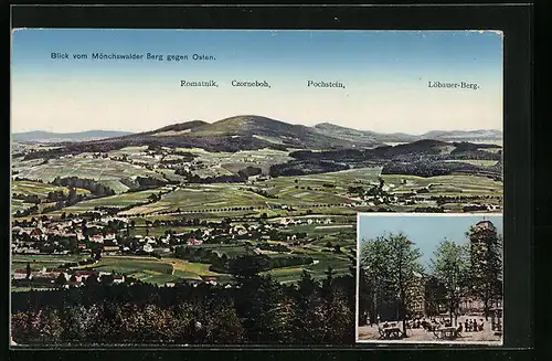 AK Cunewalde, Blick vom Mönchswalder Berg gegen Osten mit Gasthaus