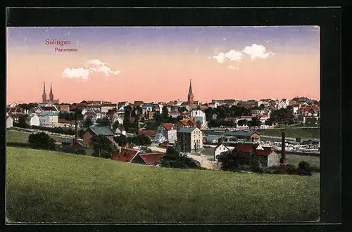 AK Solingen, Panoramaansicht mit Kirche